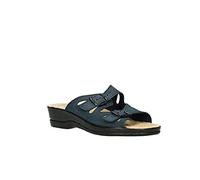 Fly Flot Barbariga, Damen-Hausschuhe aus Mikrofaser, atmungsaktiv, mit verstellbarer Doppelschnalle, Fußbett aus Leder, Sandalen, blau, 37 EU