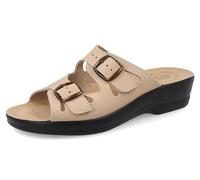 Fly Flot Barbariga, Damen-Hausschuhe aus Mikrofaser, atmungsaktiv, mit verstellbarer Doppelschnalle, Leder-Fußbett für Damen, beige, 40 EU