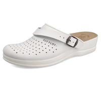 Fly Flot Damen Ciabatta Donna Con Tomaia E Sottopelle In Pelle, Cinturino Regolabile, Sottopiede Antishock Schiebe-Sandalen, Weiß, 41 EU
