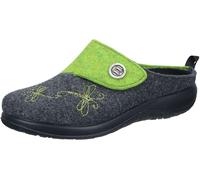 Fly Flot Damenpantoffel 320300-71 – PET-Filz mit Libellenstickerei und Knopf – Hellgrün/Grau EU 39