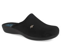 Fly Flot Damen Pantoffel Textil Hausschuh samtig weiche Haptik und Keilabsatz, Größe:39 EU, Farbe:Schwarz