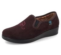 Fly Flot | Full Slipper Woman, Damen-Hausschuhe mit bestickter Blume, Obermaterial aus weicher Mikrofaser und Plüsch mit verstellbarem Gummizug, Antishock Einlegesohle aus Mikrofaser, Pflaume, 38 EU