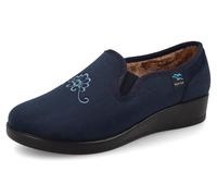 Fly Flot | Full Slipper Woman, Damen-Hausschuhe mit bestickter Blume, Obermaterial aus weicher Mikrofaser und Plüsch mit verstellbarem Gummiband, stoßdämpfende Mikrofaser-Fußbett, blau, 36 EU