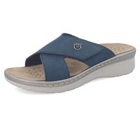 Fly Flot Massiola, Damen-Hausschuhe, offen mit verstellbarem Klettverschluss, herausnehmbares Fußbett aus Leder Schiebe-Sandalen, blau, 39 EU