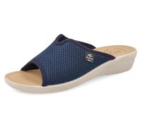 Fly Flot T4429 Fe Beige Hausschuhe für Damen, hergestellt in Italien, Fußbett aus echtem Leder, anatomisch, Keilabsatz 3,5 cm, rutschfest, Obermaterial aus Stoff, blau, 37 EU