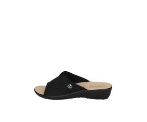Fly Flot T4429 Fe Beige Hausschuhe für Damen, hergestellt in Italien, Fußbett aus echtem Leder, anatomisch, Keilabsatz 3,5 cm, rutschfest, Obermaterial aus Stoff, Schwarz, 37 EU