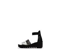 Fly London Damen BONO290FLY Silber Schwarz Idra Leder Sandalen Espadrille Wedges EU 42 / UK 8
