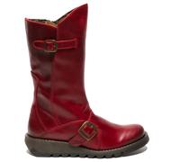 Fly London Damen MES 2 Plateaustiefel mit Keilabsatz, Schnalle, halbhohem Schaft, Reißverschluss, Rot EU 39/UK 6