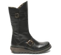 Fly London Damen MES 2 Plateaustiefel mit Keilabsatz, Schnalle, halbhohem Schaft, Reißverschluss, Schwarz EU 37 / UK 4