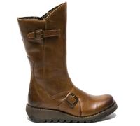 Fly London Damen MES 2 Plateaustiefel mit Keilabsatz, Schnalle, halbhoher Schaft, Leder, Reißverschluss, Kamel EU 39/UK 6