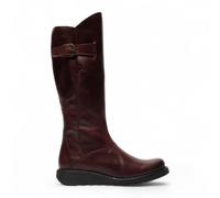 Fly London Damen MOL 2 Lederstiefel mit Keilabsatz, kniehoch, mit Reißverschluss, Weinrot EU 37 / UK 4