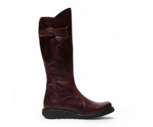 Fly London Damen MOL 2 Lederstiefel mit Keilabsatz, kniehoch, mit Reißverschluss, Weinrot EU 38 / UK 5