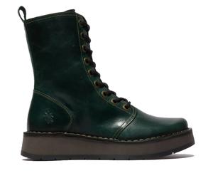 Fly London Damen RAMI043 Freizeitstiefeletten aus Leder mit Schnürung, Grün EU 36 / UK 3