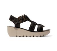 Fly London Damen YUDD236FLY Schwarze Mousse Ledersandalen Espadrille Plateau Wedges EU 38 / UK 5