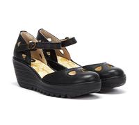 Fly London Yuna Womens Leder Keilsandalen - (Schwarz) EU 42 / UK 8