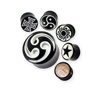Fly Style 1 Stück Ohr-Plug Flesh Tunnel aus Knochen | natürlicher Ohr Piercing Schmuck | Motivauswahl, Grösse:10 mm, Modell Horn:Plug Weiße Sonne
