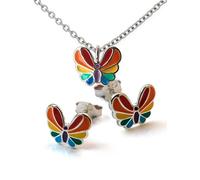 Fly Style Schmetterling Regenbogen Ohrringe und Halskette Silber 925 für Kinder - Mädchen Ohrringe/Damen - Ohrstecker und Halskettchen