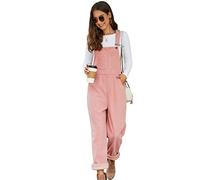 Flygo Cord-Overall für Damen, lockere Passform, verstellbare Träger, lange Trägerhose, weites Bein, Jumpsuits mit Taschen, Pink, Large