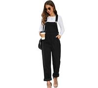 Flygo Cord-Overall für Damen, lockere Passform, verstellbare Träger, lange Trägerhose, weites Bein, Jumpsuits mit Taschen, Schwarz, Medium