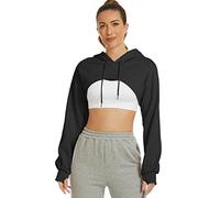 Flygo Damen Cut Out Super Cropped Hoodie Langarm Kapuzen-Sweatshirt Pullover Active Top