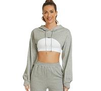 Flygo Damen Cut Out Super Cropped Hoodie Langarm Kapuzen-Sweatshirt Pullover Active Top