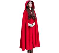 Flygo Damen-Mantel aus Wollmischgewebe, mit Kapuze, winddichter Poncho, Maxi-Mantel