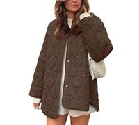 Flygo Damen Oversized Padded Jacke Leicht Button-Down mit Tasche, coffee, M