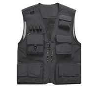 Flygo Herren-Cargo-Weste, leicht, Outdoor, Angeln, Arbeit, Safari, Reisen, Foto, Cargo-Weste, Jacke, mehrere Taschen, GRAU, 3XL