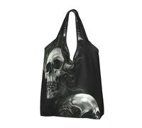 FLYIFE Faltbare Tragetasche mit Totenkopf-Aufdruck, umweltfreundliche Einkaufstasche, leicht und langlebig, 1 Stück, Schwarz-Weißer Totenkopf, Einheitsgröße