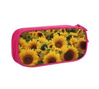 FLYIFE Großes Federmäppchen mit Sonnenblumenfeld, mit 2 Fächern, Federmäppchen, Organizer für Mädchen, Jungen, Studenten, Schule, Büro, Uni, Schwarz, rose, Einheitsgröße, Schulranzen