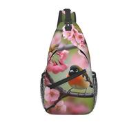 FLYIFE Modische Schultertasche mit Parfüm, bedruckt, für Herren und Damen, Crossbody-Tasche, Rucksack, Wandern, Sport, Brusttasche, Schultasche, Vogel im Pfirsichbaum, Einheitsgröße