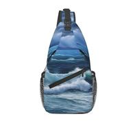 FLYIFE Schöne Schultertasche mit Schmetterlings-Motiv, für Damen und Herren, Crossbody-Rucksack, Wandern, Sport, Brusttasche, Schultasche, Blaues Meer Landschaft, Einheitsgröße