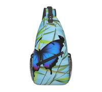FLYIFE Schöne Schultertasche mit Schmetterlings-Motiv, für Damen und Herren, Crossbody-Rucksack, Wandern, Sport, Brusttasche, Schultasche, Blauer Schmetterling und Bambus, Einheitsgröße