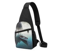 FLYIFE Schöne Schultertasche mit Schmetterlingsdruck, Brusttasche für Herren und Damen, lässiger Schulter-Rucksack, Crossbody-Tasche, Boot in Seenlandschaft, Einheitsgröße