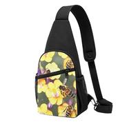 FLYIFE Schöne Schultertasche mit Schmetterlingsdruck, Brusttasche für Herren und Damen, lässiger Schulter-Rucksack, Crossbody-Tasche, Biene in Flower, Einheitsgröße