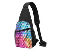 FLYIFE Schultertasche mit buntem Blattdruck, Brusttasche für Herren und Damen, lässiger Schulter-Rucksack, Crossbody-Tasche, Farbige Fischschuppe, Einheitsgröße
