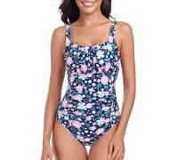 FLYILY Damen Einteilige Badeanzug Vintage Ruched Einteilige Bademode Swimsuit 1 Piece Badebekleidung Retro Ruched Bauchweg Badekleid(PinkFlower,XL)