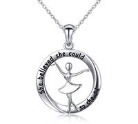 Flyow 925 Sterling Silber Halsketten für Damen Frauen Inspirierende Kette Tanzen-Ballett-Mädchen-Anhänger Gravur "She Believed She Could So She Did", 18" Robuste Rolokette