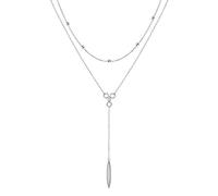 Flyow Damen Mehrschichtige Bar Halskette S925 Sterling Silber Perlen Halsreif Marquise Zirkonia Y Lariat Halsketten Langkettiger Schmuck Geschenke für Frauen Mädchen