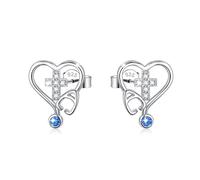 Flyow Krankenschwester Ohrringe für Damen, 925 Sterling Silber Herz Kreuz Stethoskop Ohrstecker Krankenschwester Ärztin Schmuck Geschenke für Graduierung Medizinstudent (Blau Zirkonia)