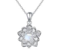 Flyow Mondstein Lotus Halskette 925 Sterling Silber Lotusblüte Mondstein Anhänger Halskette Natürlicher Heilung Buddha Spirituelle Yoga Lotusblume Kette Schmuck Geschenk für Frauen