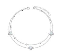 Flyow Opal Fußkettchen 925 Sterling Silber Erstellter Opal Geschichtet Fußkettchen für Frauen Verstellbare Mehrschichtige Strand Knöchel Armband Schmuck Geschenk für Den Sommertag