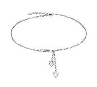 Flyow Schwester Herz Fußkettchen Sterling Silber Double Heart Forever Schwester Fuß Knöchel Armband Fußkettchen, 9 + 1 Zoll (Sister Heart)