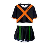 Flyself Teenager Mädchen Anime 3D Druck T-Shirt und Kurze Hosen 2 Stück Anzug Bakugou Deku Katsuki Sommer Kurzarm T-Shirts+ Hosen Sportanzug Trainingsanzüge Outfits