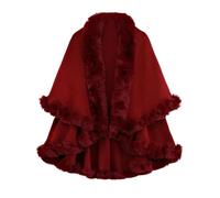 FM2018XSL Damen Winter Umhang Mantel Elegant Kunstpelzkragen Warm Poncho Cape Komfortabel Schal Plüsch Strickjacke (Rot)