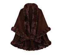 FM2018XSL Damen Winter Umhang Mantel Elegant Kunstpelzkragen Warm Poncho Cape Komfortabel Schal Plüsch Strickjacke (Kaffee)