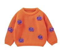 Fnaobai Halloween-Pullover für Kleinkinder, Babys, Jungen, Mädchen, Kürbis-Stickerei, Strickpullover, Sweatshirt, Tops, Herbst und Winter, Orange, 6-9 Monate