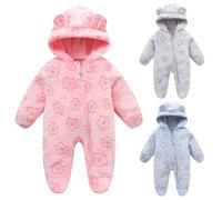 Fnaobai Neugeborenes Winter Schneeanzug Baby Mädchen Junge Bärenohr Fleece Kapuzenstrampler Kleinkind Footie Jumpsuit Oberbekleidung Mäntel (Rose, 80CM(9-12M))