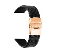 FNBDDX 20 mm 22 24 weiches Silikon-Armband, schwarzes Reifenmuster, Sport-Gummi-Armband, wasserdichte Metallfaltschließe, Universal-Armband(Black-rose gold,20mm)