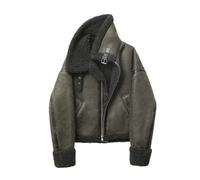 Fnfmrfmr Braune Jacke aus Kunstleder für Damen, doppelseitig, dick, warm, Gürtel, Reißverschluss, kurzer Biker-Mantel EN8 XL